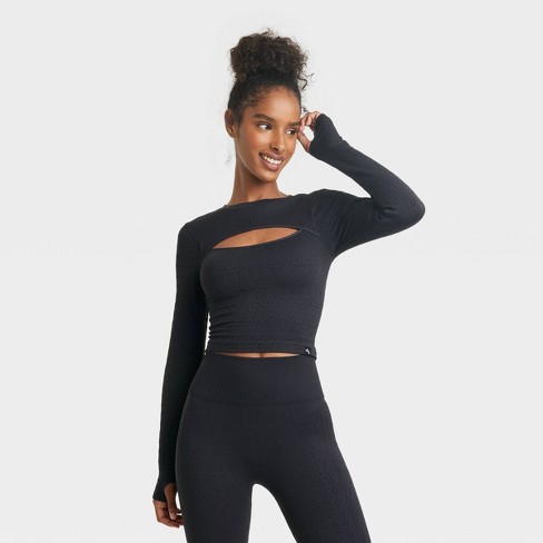 Women's Textured Seamless Long Sleeve Top - Joylab™ Black L : Target