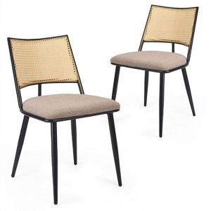 Sapphtopaz Modern Dining Chairs Set of 2 with Square Rattan Backrest Boucle Upholstered Chairs with Metal Frame Kitchen Chair for Dining Room - 1 of 4