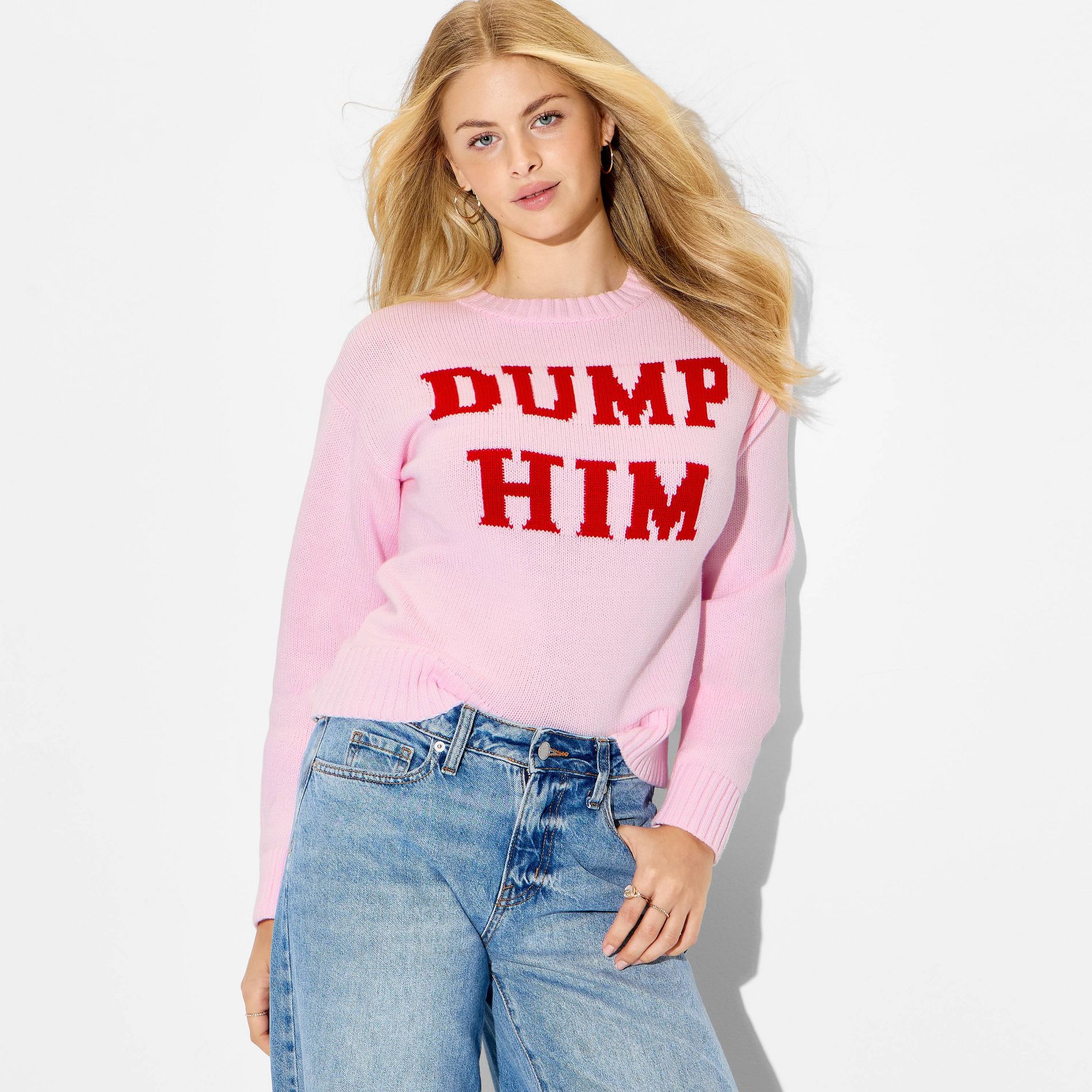 Women's “Dump Him” Crewneck Pullover Sweater - Wild Fable™ Pink Quote