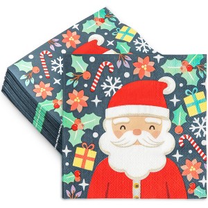 Blue Panda 50-Pack Santa Claus Disposable Paper Cocktail Napkins for Christmas Party Supplies Decorations - 1 of 4