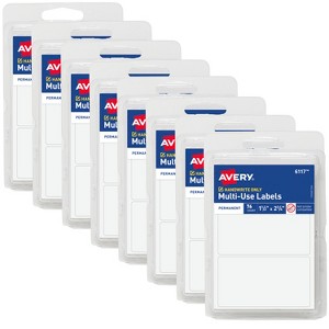 Avery Multi-Use Permanent Labels, 1.5" x 2.75", White, Non-Printable, 8 Packs, 608 Blank Labels Total (21924) - 1 of 4
