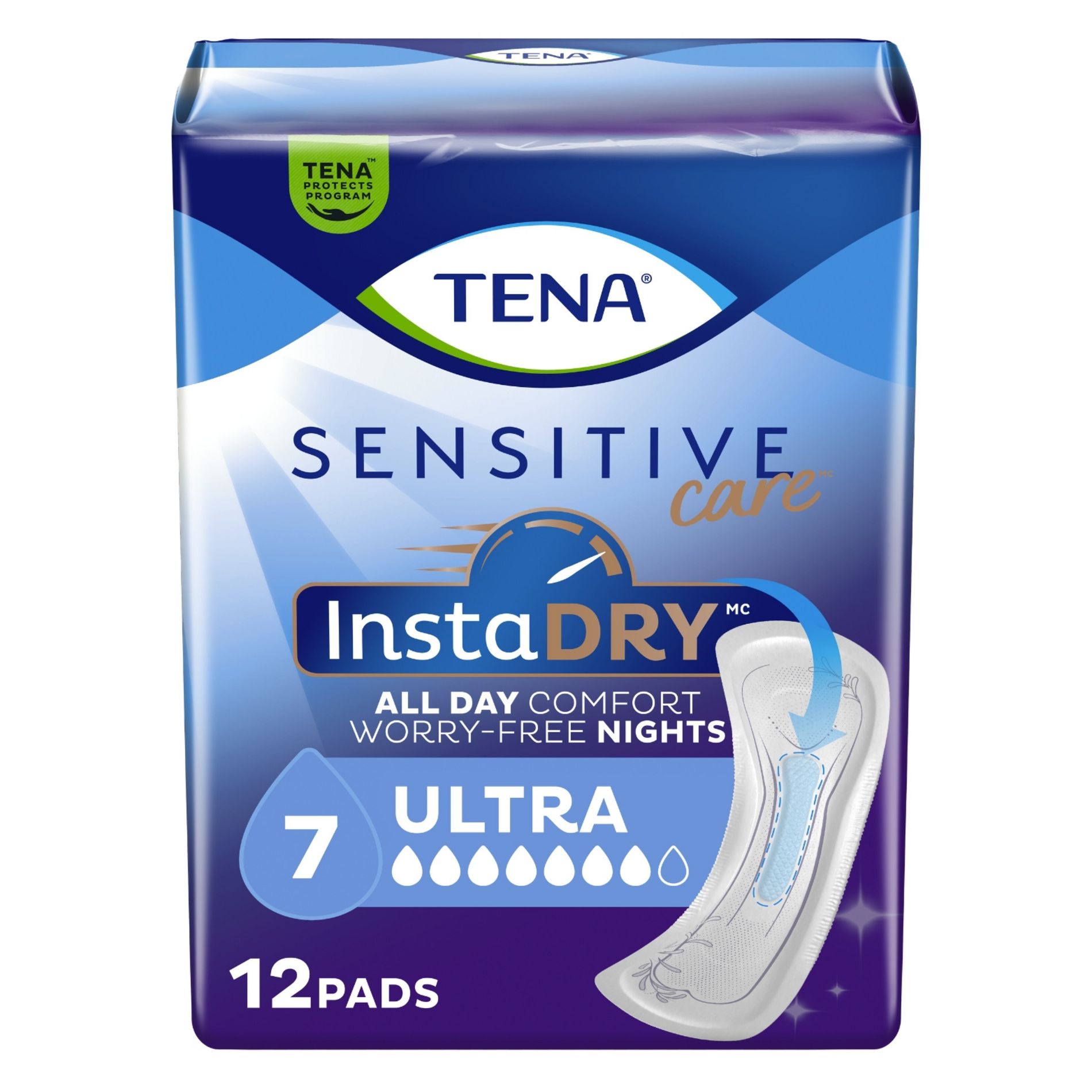 Tena Sensitive Care Ultra InstaDry Pads for Women - Postpartum and Bladder Leaks - Ultra Absorbency - 12ct
