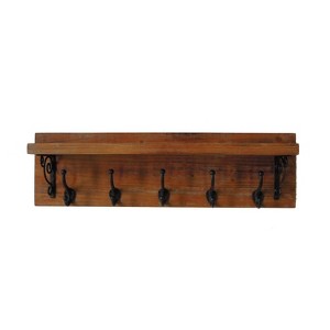 TX USA Corporation Victoria Wooden Wall Shelf with Metal Hooks - Natural - 1 of 1