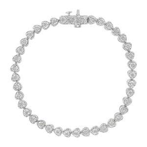 Haus of Brilliance Silver 1.0 Cttw Miracle Set Diamond Heart-Link Tennis Bracelet - 1 of 4