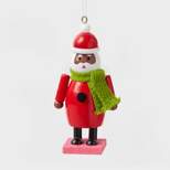 Wood Santa Wearing Scarf Christmas Tree Ornament Red/Green/White  - Wondershop™