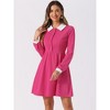 INSPIRE CHIC Women's Peter Pan Collar Contrast Half Placket Long Sleeve A-Line Party Flare Dresses - 4 of 4