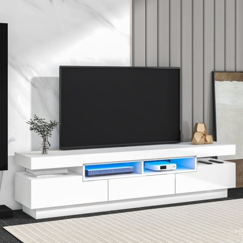 Modern TV Stand with 16 Colors LED Light for TV up to 70 Inches, High  Glossy TV Cabinet Media Storage Entertainment Center Console Table with  Drawer