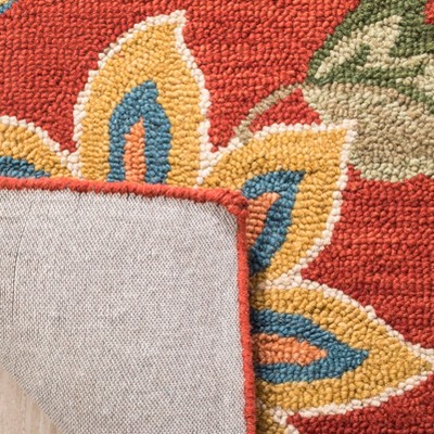 Rust and Multi Floral Hand-Hooked Wool Area Rug 2'6" x 4'