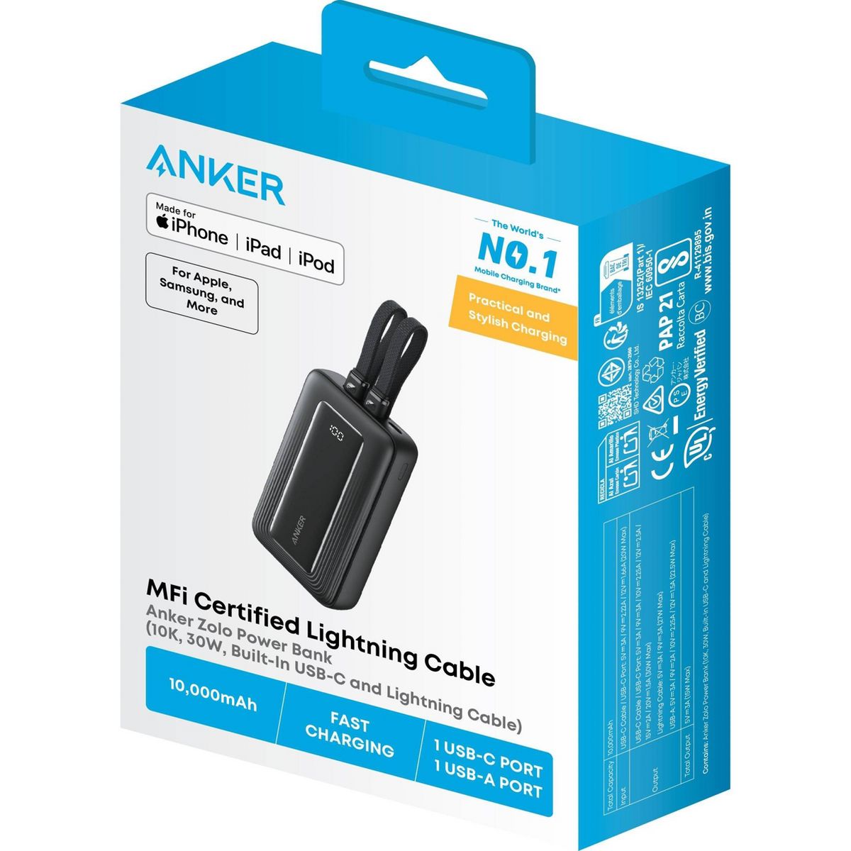 Anker 30W 10000mAh Power Bank with 2 Built-in USB-C Cable - thumbnail 6
