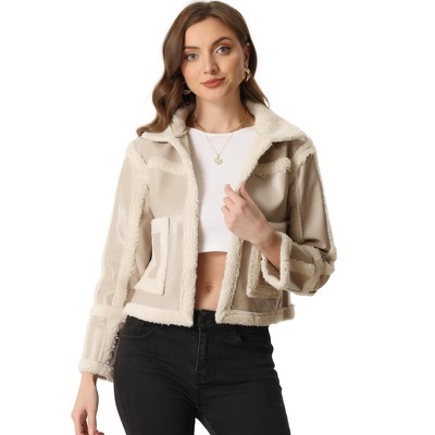 INSPIRE CHIC Women's Faux Fur Paneled PU Leather Thick Parka Jacket Warm Winter Coat