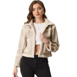 INSPIRE CHIC Women's Faux Fur Paneled PU Leather Thick Parka Jacket Warm Winter Coat - 1 of 4
