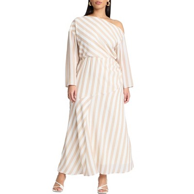 ELOQUII Women's Plus Size One Shoulder Stripe Asym Dress