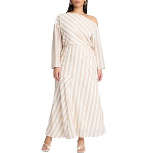 ELOQUII Women's Plus Size One Shoulder Stripe Asym Dress - 1 of 3