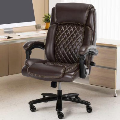 NicBex Leather Adjustable Height Swivel Executive Office Chair with 30-Degree Back Tilt and Lumbar Support for Work Study,Brown