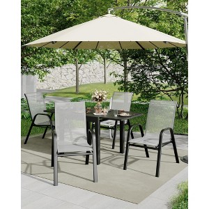 4 Set of Patio Stackable Chairs, Outdoor Stacking Dining Chairs, Leisure Recliner for Pools, Deck, Backyard, Grey Textile Metal Frame with armrests - 1 of 4