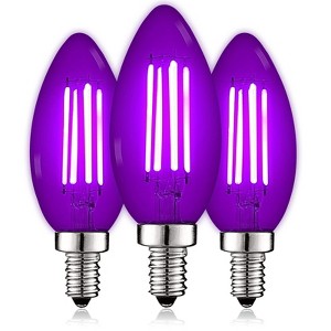 Luxrite E12 LED Filament Purple Light Bulbs, 4.5W 40W Equivalent, Colored Glass Candelabra Bulb, UL Listed, E12 Base  3 Pack - 1 of 4