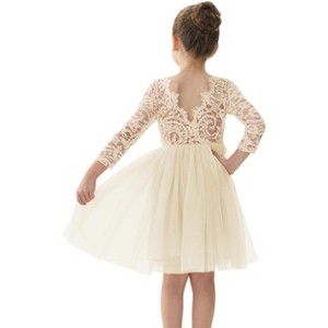 2Bunnies Girls' Paisley Lace Tulle Long Sleeve Knee Flower Girl Dress - 1 of 4
