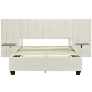 HomeRoots Beige Tufted Velvet Upholstered Queen Bed Frame - 1 of 4