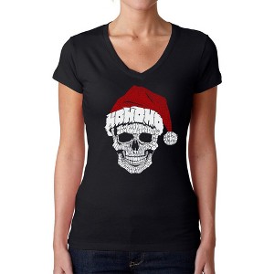 LA Pop Art Santa Skull - Women's Word Art V-Neck T-Shirt - 1 of 4