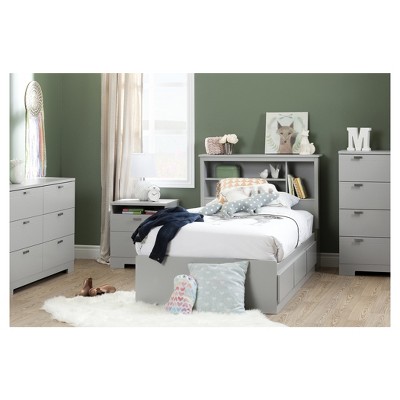 Soft Gray Twin Mates Bed with 3 Storage Drawers and Wood Frame