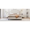 DOMETOUR Queen Size Upholstered Bed with Ruched and Button Tufted Headboard, No Box Spring Needed,Velvet, White - 4 of 4