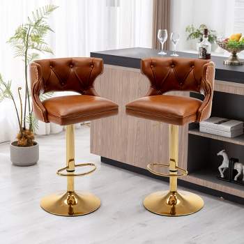 Set of 2 Upholstered  Swivel Bar Stools With Back and Footrest-ModernLuxe