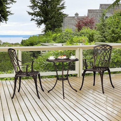 3 Piece Bistro Set Table and Chairs Set of 2 Outdoor Patio Set Cast Aluminum Bistro w/ 2 Chairs, Table, for Indoor Outdoor Backyard, Deck, Balcony