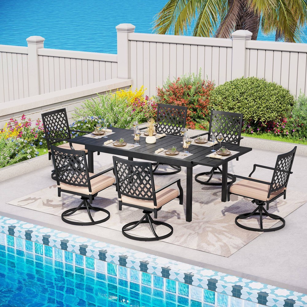 Photos - Garden Furniture 7pc Metal Dining Set with Expandable Table & 6 Swivel Chairs - Captiva Des