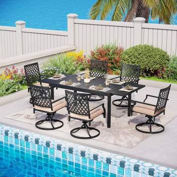 7pc Metal Dining Set with Expandable Table & 6 Swivel Chairs - Captiva Designs