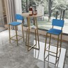 CIPACHO 3 Piece Bar Table and Chairs Set Gold Frame with Sponge Seat Cushions Backrests Gold Brown Tabletop Blue Cushions and Storage Function - 2 of 4