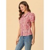 INSPIRE CHIC Women's Puff Short Sleeves Point Collar Button Down Floral Shirts - 4 of 4