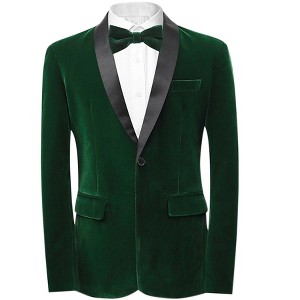 INSPIRE CHIC Men's Slim Fit One Button Shawl Lapel Wedding Tuxedo Velvet Blazer - 1 of 4