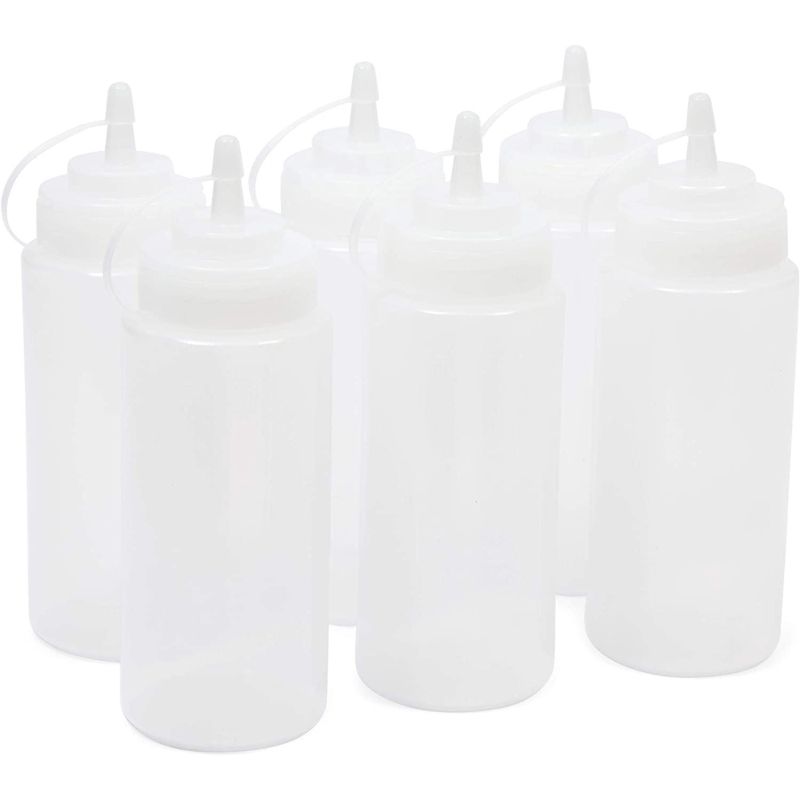 Juvale 6 Pack Clear Plastic Condiment Squeeze Bottles with Tipped Caps (16 oz), 1 of 8