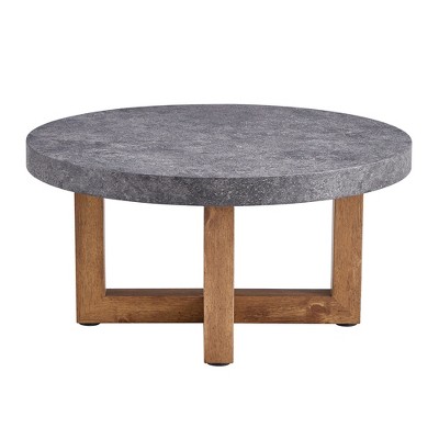 Vynxaria Modern Retro Round Coffee Table Gray Texture MDF, 31.4" Diameter, 2" Thick Top, Crossed Legs, Anti-Slip Pads