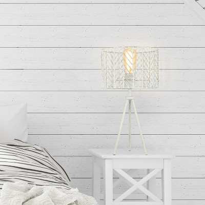 18.5" Ingrid Cage Shade Metal Tripod Table Lamp White - River of Goods: Modern Nightstand Illumination, UL Listed