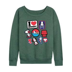 Women's - Peanuts - I Heart Snoopy Patches Lightweight French Terry Slouchy - 1 of 4