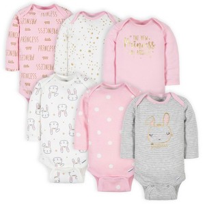 Gerber Baby Girls' Long Sleeve Onesies Bodysuits - 6-Pack - 1 of 4