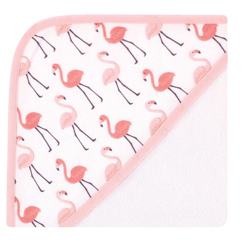 Hudson Baby Infant Girl Cotton Rich Hooded Towels, Coral Flamingo, One Size, 4 of 6