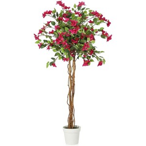 Artificial Bougainvillea Tree, Tall Potted Fake Bougainvillea Trees, Faux Tree with Lifelike Wood Trunk and Pink Flowers for Indoor Outdoor Decor - 1 of 4