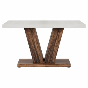 Lirago 47.24"L x 31.5"W Farmhouse Dining Table - Rustic White & Oak Engineered Wood Rectangular Table with Pedestal Base, Seats 4-6 - 1 of 4