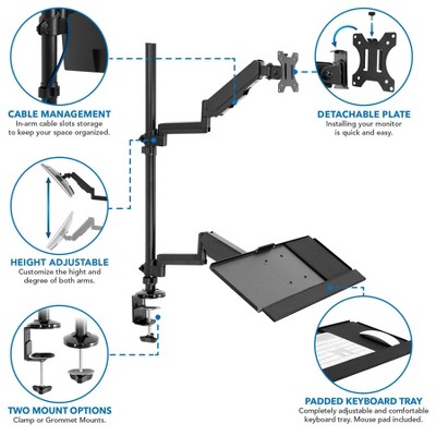 Mount-it Mount-It Full Motion Height Adjustable Sit Stand Monitor Desk Mount | Fits Up to 32" Screens