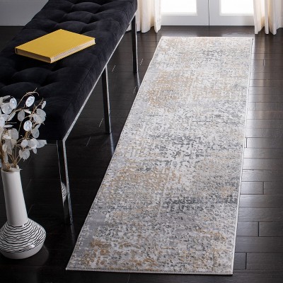 Gray and Beige Abstract Synthetic Runner Rug, 2' x 8'