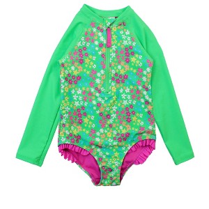 RuffleButts Girls UPF50+ Sun Protection Long Sleeve Rash Guard One Piece - 1 of 4