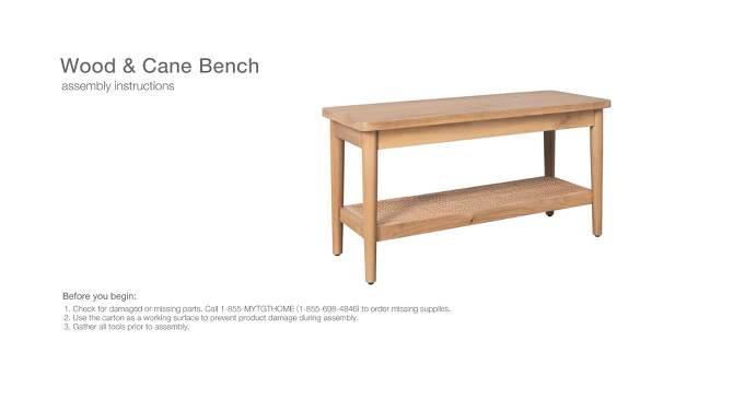 Wood &#38; Cane Bench Natural - Hearth &#38; Hand&#8482; with Magnolia, 2 of 14, play video