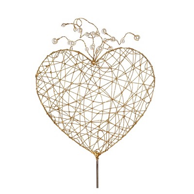 Transpac Wire Puffy Heart Pick w/Gold Pearls Home Decorations Valentines