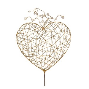 Transpac Wire Puffy Heart Pick w/Gold Pearls Home Decorations Valentines - 1 of 2