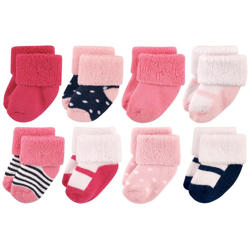 Luvable Friends Baby Girl Newborn and Baby Terry Socks, Navy Mary Jane, 1 of 12