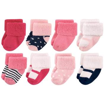 Luvable Friends Baby Girl Newborn and Baby Terry Socks, Navy Mary Jane