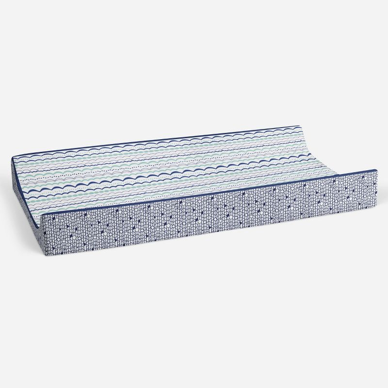 Bacati - Noah Printed Garland Mint/Navy Quilted Changing Pad Cover, 3 of 10