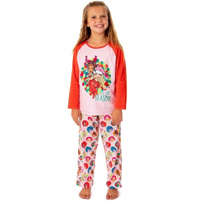 Barbie Girls' Christmas Santa Characters Tis The Season Sleep Pajama Set Pink